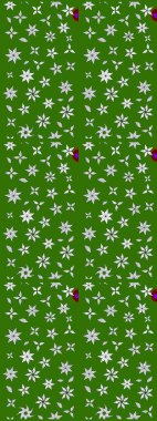 Çiçek desenli çizim. Raster illüstrasyonu. Yeşil ve nötr renklerde Asyalı tekstil.