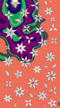 Suluboya çizim kalıbı. Çiçek izi. Çiçekler turuncu ve nötr renklerde suluboya tarzında.