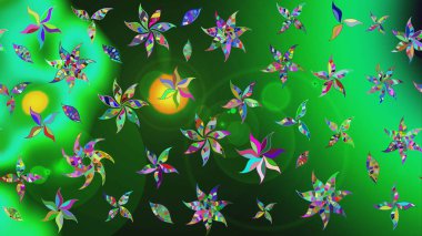 Çiçekli eskiz çizimi. Yeşil ve gri renkli çiçekler. Düz Çiçek Elementleri Tasarımı. Renkli Yaz Teması çizim şablonu.