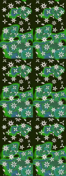 Retro tekstil tasarım koleksiyonu. Çiçekli ipek eşarp. 1950-1960 motifleri. Yeşil ve gri üzerine yeşil ve gri. El çizimi çiçek elementleri ile soyut çizim raster deseni.