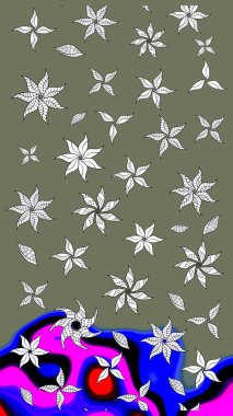 Ağaç dallı bahar çiçekleriyle desen, yeşil renklerde ve çiçek siluetiyle nötr renkler. Raster deseni.