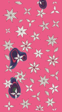 Çiçek desenli eskiz. Gömlek baskısı için çiçek boyası. Pembe ve nötr renkte çiçekler.