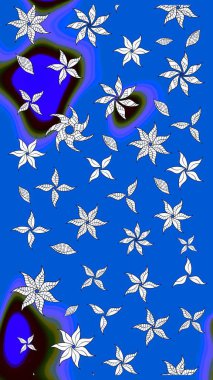 Raster Çiçek İllüstrasyonu 'nun şirin tekstili. Mavi ve nötr renklerdeki etnik çiçeklerle zarif bir eskiz deseni.