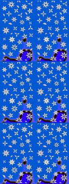 Çiçek buketleriyle klasik bir eskiz şekli. Raster illüstrasyonu. Mavi ve nötr renklerde.