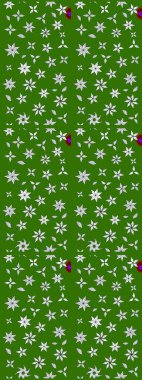 Çiçek desenli çizim. Raster illüstrasyonu. Yeşil ve nötr renklerde Asyalı tekstil.