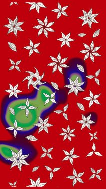 Raster illüstrasyonu. Kırmızı ve nötr renklerde Asya tekstil tarzında. Çiçek desenini çiz.