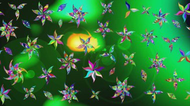 Çiçekler suluboya tarzında yeşil ve gri renklerde. Raster illüstrasyonunda çiçek deseni çizimi.