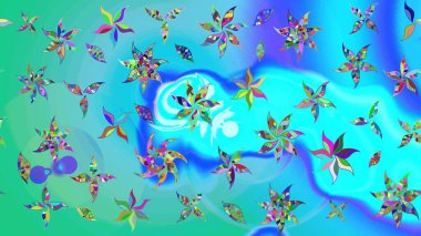 Gömlek baskısı için çiçek boyası. Mavi ve yeşil renkli çiçekler. Çiçek eskiz kalıbı geçmişi.