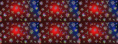 Çiçekli karalama şeklinde Raster çiçek deseni. Raster illüstrasyonu. Nazikçe, bahar çiçekleri kahverengi ve kırmızı renklerde.