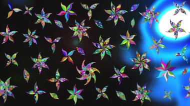 Raster illüstrasyonu. Gri ve mavi renklerde. Çiçekli güzel suluboya desen.