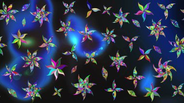 Gri ve mavi renkli etnik çiçekli zarif eskiz deseni. Raster Çiçek İllüstrasyonu güzel tekstil..