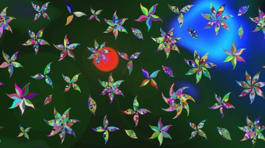 Raster illüstrasyonundaki çiçek desenli çizim. Renkli Bahar Teması eskiz kalıbı. Süslü kumaş deseni. Düz Çiçek Elementleri Tasarımı.