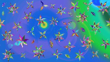 Bahar mevsimi. Nazik romantik baskı. Tatil havası. Mavi ve yeşil renkli çiçekler. Raster güzel bir çiçek deseni çiziyor..