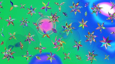 Yeşil ve mavi renkte çiçekler. Raster illüstrasyonunda çiçek deseni çizimi.