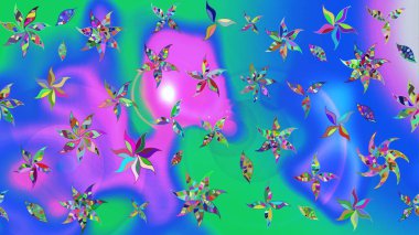 Arkaplan dokusu, duvar kağıdı, mavi ve mor renkli çiçek teması. Soyut etnik raster çizim kalıbı. Kabile sanatı boho baskısı, klasik çiçek arkaplanı.