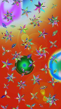 Vadinin çiçekleri turuncu ve kırmızı renklerde. Soyut etnik raster çizim kalıbı. Çiçekler..