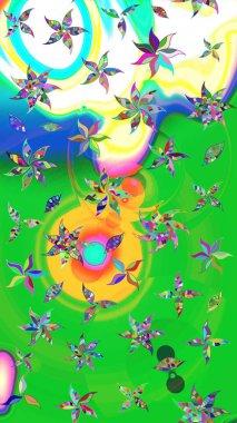 Eskiz arkaplan modeli. Raster hisseleri. Suluboya, elle çizilmiş. Çiçekler yeşil ve mavi üzerine.