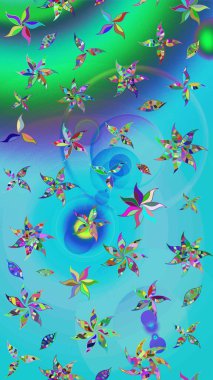 Küçük çiçekteki sevimli çiçek deseni. Raster deseni. Yumuşak, yaz çiçekleri mavi ve yeşil renklerde. Raster illüstrasyonu.