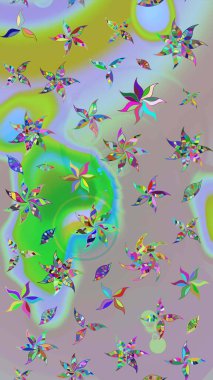 Küçük çiçekli yay deseni çiz. Suluboya stilinde tarafsız ve yeşil renklerde. Raster illüstrasyonu.