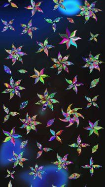 Raster Illustrasyon 'daki Çiçek Deseni' nin son moda çizimi. Renkli Yaz Temalı eskiz kalıbı. Düz Çiçek Elementleri Tasarımı. Gri ve mavi renkte çiçekler.