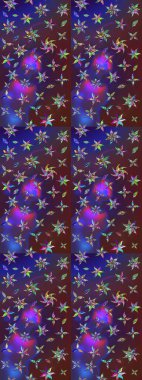 Raster illüstrasyonu. 3D çiçekler, eskiz. Menekşe ve mor renkler üzerinde.