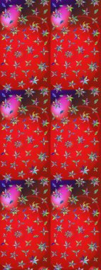 Raster Güzel kumaş deseni. Raster suluboya çiçek deseni, narin çiçekler, kırmızı ve menekşe çiçekleri, tebrik kartı şablonu.