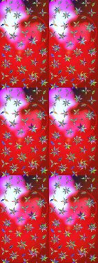 Yapraklı çiçekler ve kırmızı ve pembe renklerde papatya çiçekleri. Raster - stok. Taslak arkaplan deseni.