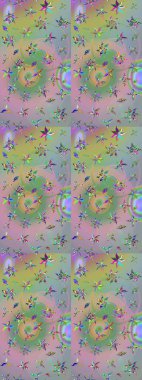 Çiçekli karalama şeklinde Raster çiçek deseni. Yumuşak, bahar çiçekli arka plan. Tarafsız ve yeşil renkte çiçekler.