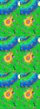 Çiçek duvar kâğıdı. Raster illüstrasyonu. Yeşil ve mavi renkli şirin tekstil tarzında. Çiçek arkaplan. Renkli çizim deseni.