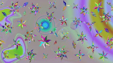 Çiçekli karalama şeklinde Raster çiçek deseni. Gri ve nötr renkte çiçekler. Yumuşak, bahar çiçekli arka plan.