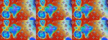 Hediye ambalaj kağıdı, tebrik kartları, posterler ve pankart tasarımı. Mavi ve turuncu renkli çiçekler. Raster düz çiçek çizim deseni.