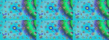 Raster illüstrasyonu. Küçük çaplı çiçeklerdeki basit şirin desenler. Tekstil veya kitap kapakları, imalat, duvar kağıtları, baskı, hediye paketi ve yapıştırma kitabı için çiçek eskiz geçmişi.