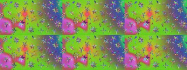 Raster illüstrasyonu. Yeşil ve mor renklerde. Yeşil ve menekşe renginde yeşil ve mor papatya deseni.