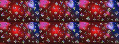 Kırmızı ve kahverengi renkte çiçekler. Raster illüstrasyonu. El çizimi çiçekli soyut çizim deseni.