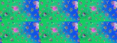 Yeşil ve mavi renkte çiçekler. Çiçekli karalama şeklinde Raster çiçek deseni. Nazikçe, güzel çiçek arkaplanı..