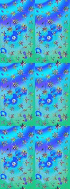 Güzel, parlak, pürüzsüz kumaş, tuval. Eski moda arka plan. Çiçek çelengi. Kıvırcık, parlak örgü. Desen, çizim, çiçek sınırı. Raster illüstrasyonu.