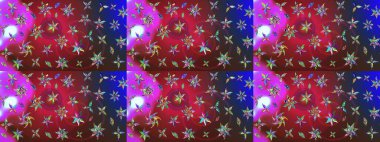 Raster illüstrasyonu. 3D çiçekler, eskiz. Kırmızı ve mavi renklerde.