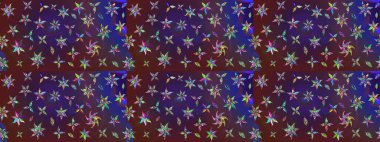 Birçok mor ve mor soyut çiçekli tropik eskiz deseni. Varyete ve mor raster çizimi. Küçük çiçekte sevimli çiçek deseni var..