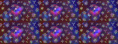 Raster Çiçek İllüstrasyonu 'nun şirin tekstili. Eflatun ve mor renkte etnik çiçeklerle zarif eskiz deseni.