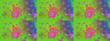 Raster illüstrasyonu. Küçük çiçekteki sevimli çiçek deseni. Yeşil ve mor renkte çiçekler.