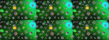 Raster illüstrasyonu. Yeşil ve gri renkli çiçekler. El çizimi çiçekli soyut çizim deseni.