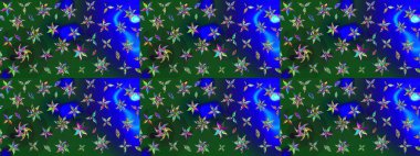 Raster illüstrasyonu. Robot resim tarzı mavi ve yeşil renkler. Raster illüstrasyonu. El yapımı çiçek ve bitki koleksiyonu. Şirin karalamalı çiçek deseni çiz..