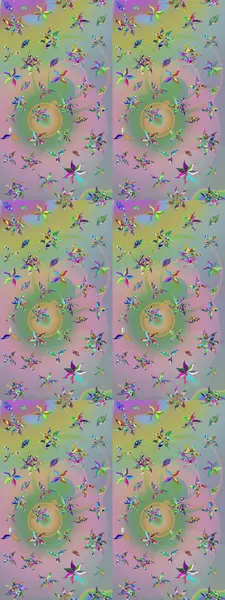 Raster illüstrasyonu. Suluboya, elle çizilmiş. Tarafsız ve yeşil renklerde yaprakları olan yabani çiçekler. Taslak arkaplan deseni.