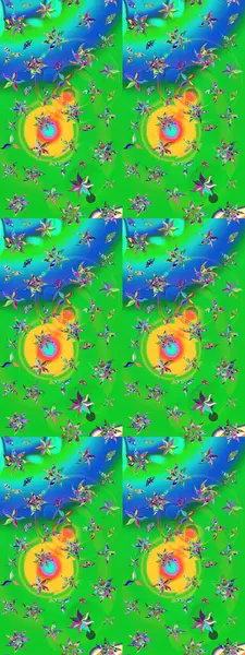 Yeşil ve mavi renkte çiçekler. Hediye ambalaj kağıdı, tebrik kartları, posterler ve pankart tasarımı. Raster düz çiçek çizim deseni.