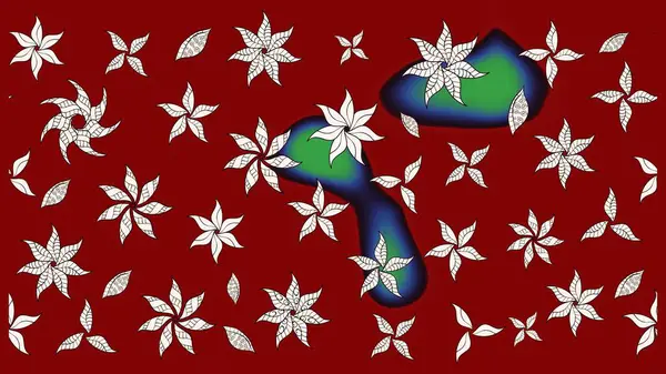 Kırmızı ve nötr papatyalardan oluşan kırmızı ve nötr bir desen. Kırmızı ve nötr renklerde. Raster illüstrasyonu.