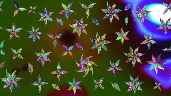 Suluboya çiçekli çiçek deseni. Raster illüstrasyonu. Yeşil ve kahverengi renkli Asyalı tekstil.