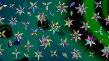 Raster suluboya çiçek deseni, narin çiçekler, yeşil ve mavi çiçekler, tebrik kartı şablonu. Raster Güzel kumaş deseni.