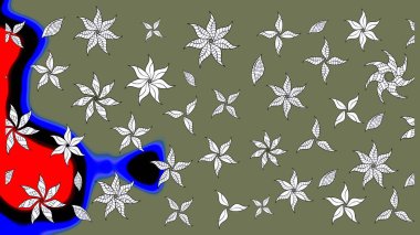 Çiçekli, yapraklı, çiçek desenli eskiz. Raster illüstrasyonu. El çizimi.