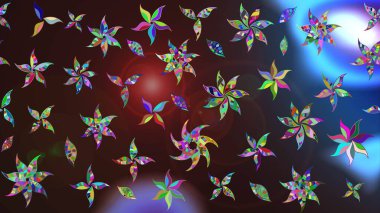 Raster illüstrasyonu. Çiçek desenli çizim. Güzel kumaş deseni. Düz Çiçek Elementleri Tasarımı. Asya tekstil tarzında. Renkli Bahar Teması çizim şablonu.