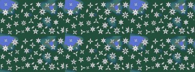 Yeşil ve mavi renkte çiçekler. Raster illüstrasyonu. Çiçek desenli eskiz, vuruşlar, sıçramalar, yaz çiçekleri..